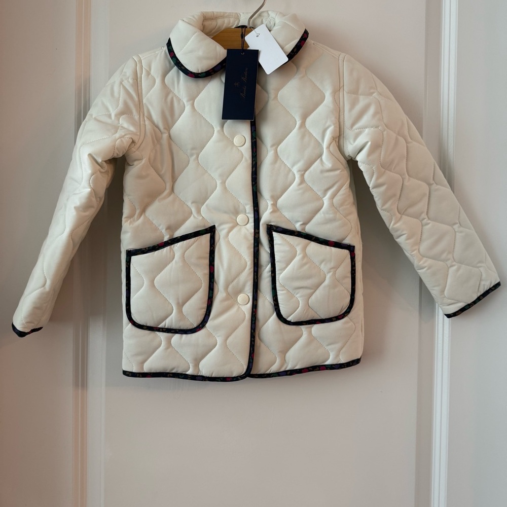 NWT Brooks Brothers Girls Quilted Jacket with Floral Piping